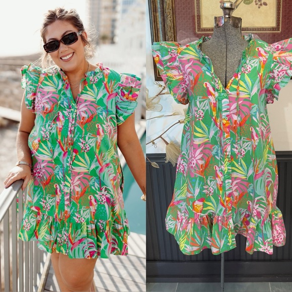 Michelle Mcdowell Dresses & Skirts - Michelle McDowell In The Trees Colorful Tropical Mini Dress ~ Size Medium 🧡🍄
